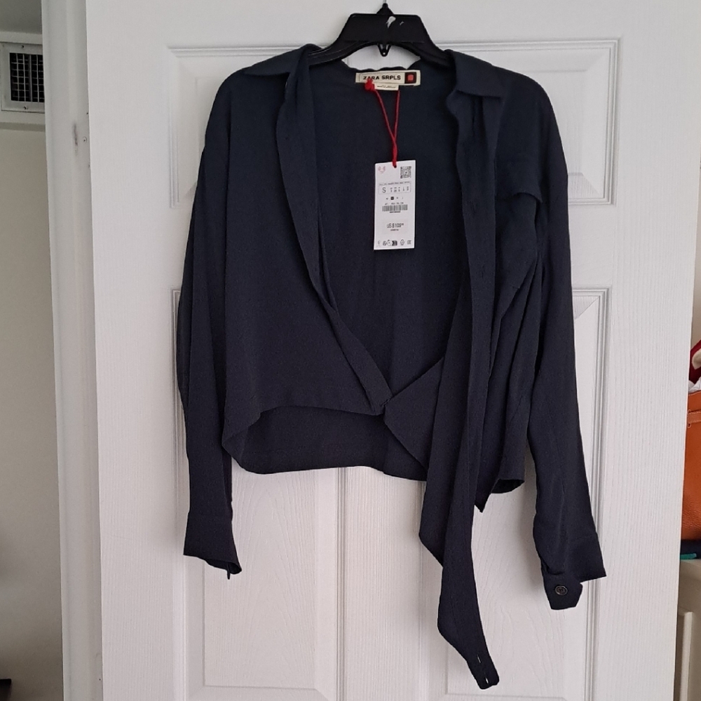 Zara Deep Green Button-Up Blouse